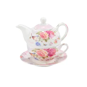 Wholesale bone china heat-resistant child-mother floral pattern porcelain teapot for one