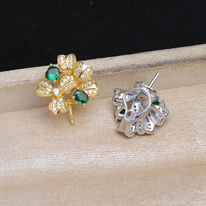 Pendentif en argent S925 avec zircon vert, accessoire de bricolage pour bijoux en perles, forme de fleur creuse, charme en cristal tendance JG5934 - Product Image 2