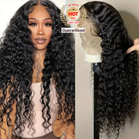 Péruque Cheveux Humains Bruts Invisi à Cordon de Serrage, Ajustement Parfait, Dentelle Frontale Transparente HD 360, Ondulée et Bouclée Profonde Effet Mouillé, Sans Colle