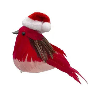 Roter Hut Vogel Weihnachts baum für Hochzeits schmuck Großhandel künstliche Glitzer Feder Vogel Dekoration