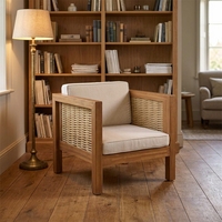 Fauteuil de salon en bois d'acacia pour extérieur, chaise d'appoint en bois pour patio avec accoudoirs en osier pour jardin et cour arrière