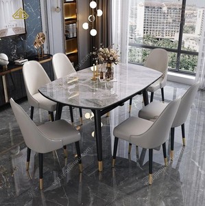 Table à manger de luxe <span class=keywords><strong>en</strong></span> dalle brillante, table à manger ronde extensible et pliable <span class=keywords><strong>pour</strong></span> usage domestique - Product Image 3