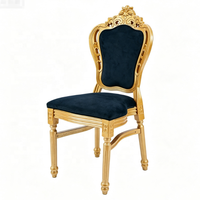 Chaise de mariage en résine dorée royale, style rococo français, dossier sculpté en couronne, coussin rembourré doré, pour banquets