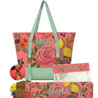 Ensemble de sacs de Mahjong américain 3 pièces en toile brodée, organisateur de rangement portable pour Mahjong, étui de transport 16oz