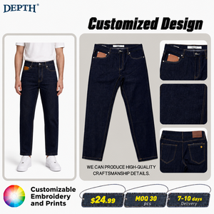 <span class=keywords><strong>Jeans</strong></span> Business da <span class=keywords><strong>Uomo</strong></span> Personalizzati in Denim per Primavera Autunno Stile Casual con Logo Ricamato Lavaggio Scuro Vita Media Chiusura con Zip - Product Image 1