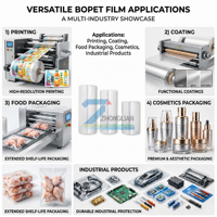 Film de base d'impression BOPET transparent 12µm, traité corona simple face (LBD) pour l'emballage, le revêtement par extrusion et l'impression multicolore