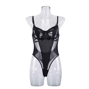 Ensemble Lingerie Sexy Transparente pour <span class=keywords><strong>Femme</strong></span>, Bodys Érotiques en Dentelle Évidée, Teddy Une Pièce - Product Image 6