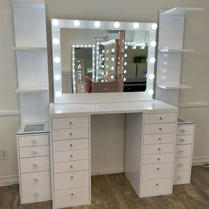 Tocador de Maquillaje Blanco Brillante <span class=keywords><strong>con</strong></span> Espejo de 16 Luces LED, <span class=keywords><strong>Cajones</strong></span> <span class=keywords><strong>con</strong></span> Perillas de Cristal y Gabinete Lateral de Almacenamiento <span class=keywords><strong>con</strong></span> Tapa de Cristal - Product Image 2