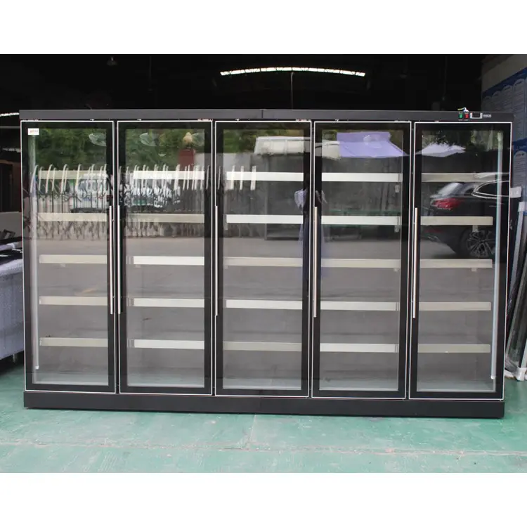 Fan Cooling Showcase 2500L Supermarket Remote Type 5 Glass Door Chiller Cooler for Beverage Drink