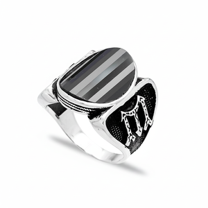 Oval Onyx Stone Tugra Design Ottoman <b>Men's</b> <b>Ring</b> Turkish Handmade Wholesale Authentic Silver <b>Men</b> <b>Ring</b> - Product Image 2