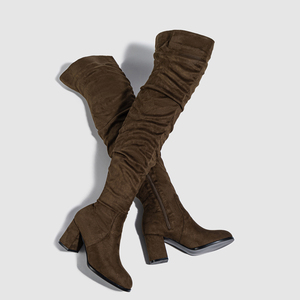 2023 New Winter Zipper Women Over-the-Knee Boots Fashion Flock Square Heel Shoes Thigh High Long Botas De Mujer 35-42 - Product Image 6