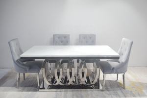 Juego de Comedor Moderno A8082 de Acero Inoxidable Cromado con <span class=keywords><strong>4</strong></span> Círculos, Mesa de Comedor y 6 Sillas - Product Image 4