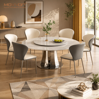 Ensemble Table et Chaises de Salle à Manger en Pierre Légère de Luxe, Table Ronde en Marbre Moderne et Simple pour Petit Appartement avec Plateau Tournant