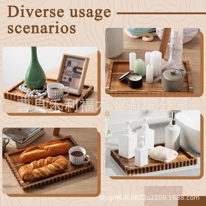 Plateau rectangulaire en bois Holiford à bords ondulés, multifonctionnel, pour salle de bain, cuisine, salon, présentoir - Product Image 1