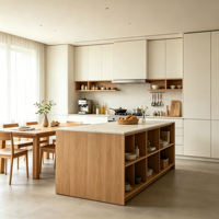 Ensemble complet d'armoires de cuisine modernes haut de gamme en panneaux de bois grainé pour projet de rénovation de villa et d'appartement entiers