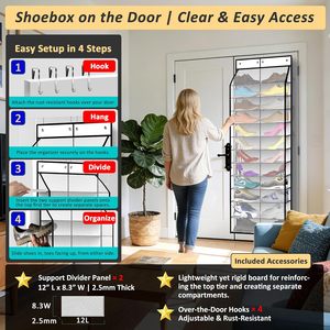 Organizador de zapatos para colgar sobre la puerta, capacidad para 24 pares, almacenamiento colgante de doble cara para zapatillas, botas, uso familiar para niños, detrás de las puertas - Product Image 5