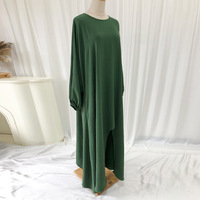 Ensemble Abaya et Pantalon Kaftan pour Femme en Fibre d'Acétate Couleur Unie, Coupe Ample, Col Rond, Manches Longues, Style Fermé