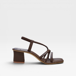 Trendy Dark Brown Strappy Block Heel <b>Sandals</b> Square Toe Slingback Casual Party Footwear Comfortable Ladies Heel Base - Product Image 3