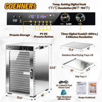 RVS 18 Schalen 1100W 30-90°C Digitale Besturing 48H Timer Commerciële Huishoudelijke Fruit Groente Vis Vlees Dehydrator Droogapparaat