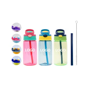Kinder trinken niedliche Schulsport-Plastik wasser flaschen mit benutzer definiertem Bild BPA-freie Kinder Plastik-Trinkwasser flaschen mit Strohhalmen