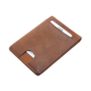 Luxury Handmade Crazy Horse Leather Front Pocket Easy Access Credit <b>Wallet</b> Thin Slim Minimalist Full Grain Leather Card Holder - Product Image 3