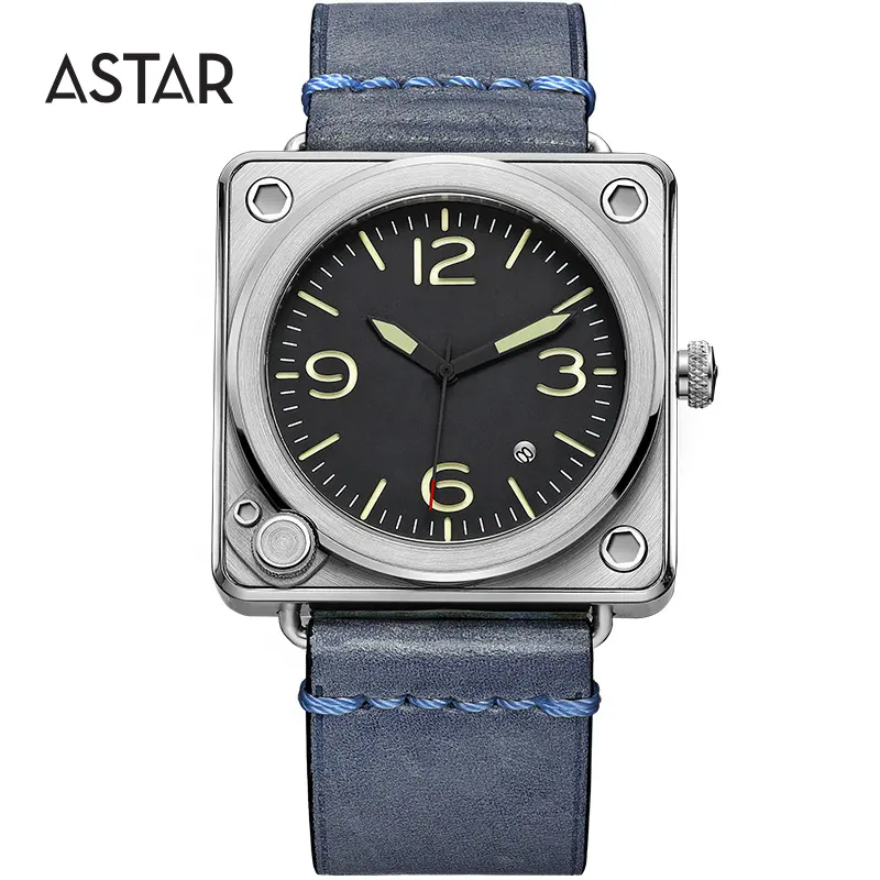 Wholesale custom oem dome glass 316L square military stainless steel minimalist mechanical automatic sport watch men for sale