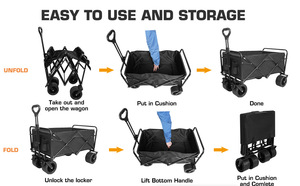 Chariot de camping pliable PoeticExist, robuste, à quatre roues, pour extérieur, transport de charges lourdes, pliable, pour la plage - Product Image 5