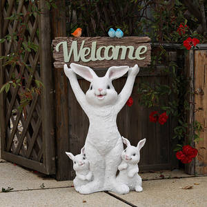 Grand lapin en résine peint à <span class=keywords><strong>la</strong></span> main, ornement <span class=keywords><strong>de</strong></span> bienvenue pour balcon, cour et aménagement paysager, ornement <span class=keywords><strong>de</strong></span> salutation tendance - Product Image 3
