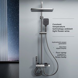 Ensemble <span class=keywords><strong>de</strong></span> <span class=keywords><strong>douche</strong></span> mural gris anthracite en cuivre <span class=keywords><strong>de</strong></span> haute qualité avec <span class=keywords><strong>barre</strong></span> coulissante, design carré, thermostatique et pressurisé - Product Image 3