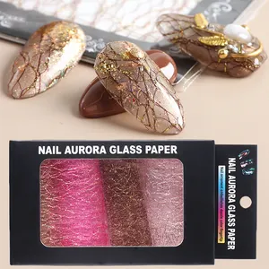 1 Case Goud Zilver Netto Lijn Stickers Op Nagels Art Holo Adhesive Zijde Mesh 3D Nail Decals Stickers Voor Nail decoratie