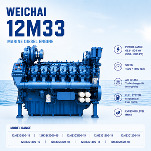 <span class=keywords><strong>Moteur</strong></span> diesel marin refroidi par eau Weichai série 12M33, 12 cylindres en V, pour navires d'ingénierie et groupes électrogènes marins - Product Image 1