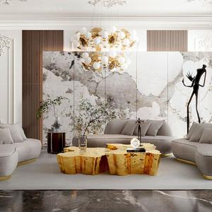 Table basse moderne haut de gamme de style italien, luxe léger, en marbre irrégulier et acier inoxydable, design racine d'arbre, pour maison et villa - Product Image 3