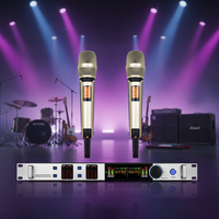 Microphone sans fil UHF Aidi Led pour karaoké, système sans fil professionnel en métal, 2 canaux, réduction de bruit, couleur or