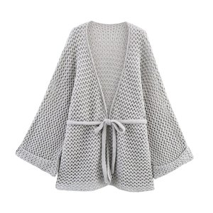 SHENZHU Suéter de Punto Calado con Cinturón para Mujer, Novedad de Primavera, Estilo Vintage, Manga Larga, Pullover Chic para Mujer - Product Image 1