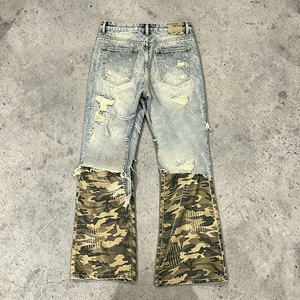 Jean en denim déchiré pour homme, style motard, avec empiècements camouflage et patchwork – Grande <span class=keywords><strong>Vente</strong></span> - Product Image 3