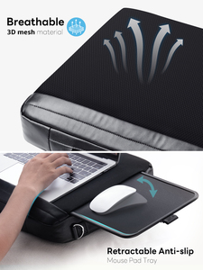 Breathable Soft Fabric <strong>Cushioned</strong> Lap <strong>Tray</strong> 15.6inch Pu Leather Laptop Bag with Retractable Mouse Pad Two Side Storage Pocket - Product Image 6