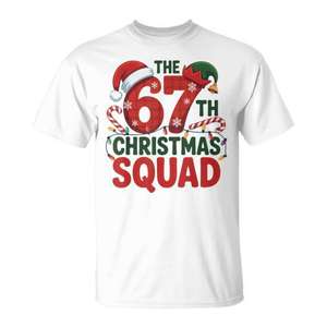 Camiseta del 67º Escuadrón de Navidad, regalo familiar para las fiestas, diseño rojo y blanco - Product Image 1
