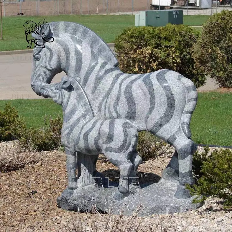 BLVE Modern Garden Decorative Life Size Hand Carved Stone Animal Statue Villa Western Marble Zebra Sculpture