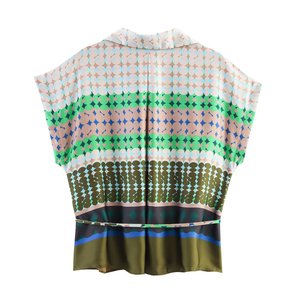 SHENZHU 2025 Musim Gugur Mode Baru Kemeja Lengan Pendek Berkerah Tekstur Satin Bermotif 8768292 8796291 - Product Image 2