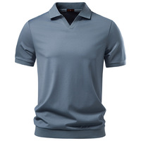 Polo Homme Luxe Style Old Money à Col Seagull, Manches Courtes, 220 g/m², en Rayonne Effet Soie, Fluide et Respirant, Décontracté et Professionnel