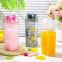 Bouteille d'eau en plastique réutilisable transparente rose clair de haute qualité avec logo personnalisé, sans BPA, en forme de boîte de lait