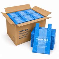 Sacs en plastique HDPE bleus imprimés « Merci » avec poignées, type T-shirt, emballage en carton en vrac, 1000 pièces/carton pour la vente au détail, l'épicerie, la réutilisation et le recyclage