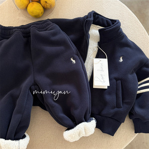 Children's Fleece Lined Winter Set Thickened Jacket Pants Windproof With Label Boys Girls Outwear - Product Image 5