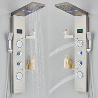Promotion : Douche de Luxe Murale en Céramique Noire Traditionnelle avec Thermostat et LED, Effet Pluie et Cascade en Acier Inoxydable pour Salle de Bain