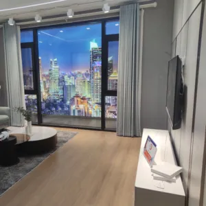 Desain Kustom Putih Gloss Tinggi Terintegrasi TV Berdiri Unit Dinding untuk Gambar Ruang Tamu Penggunaan Rumah Kabinet Unit TV