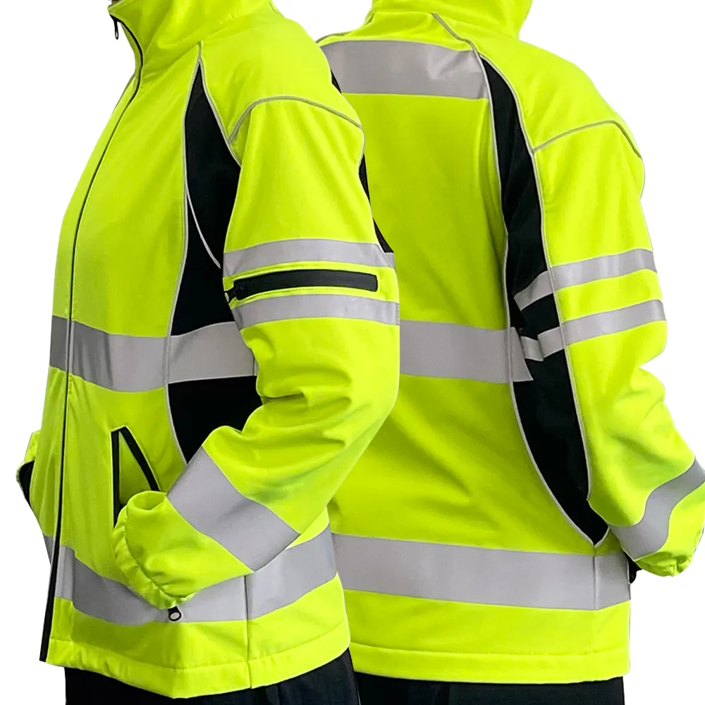 Custom Warm And Windproof Engineering Hi Vis Safety High Visibility Reflective Safety Jackets Softshell With Pocket