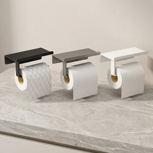 Support <span class=keywords><strong>mural</strong></span> sans perçage <span class=keywords><strong>pour</strong></span> rouleau de papier toilette et serviettes, avec étagère de rangement <span class=keywords><strong>pour</strong></span> téléphone portable, <span class=keywords><strong>pour</strong></span> <span class=keywords><strong>WC</strong></span> et salle de bain - Product Image 4