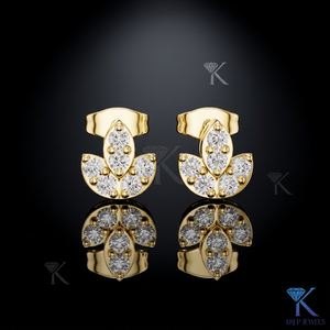 ต่างหูเพชรเลียนแบบรูปดอกบัว ประดับเพชร 6 เม็ด ทองคำแท้ 14K 18K เครื่องประดับผู้หญิงชั้นดี ของขวัญวันครบรอบแต่งงาน - Product Image 1