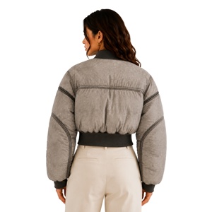 Blouson bomber court matelassé pour femme, style vintage délavé à l'acide, avec poches cargo, effet vieilli, vêtement d'extérieur type <span class=keywords><strong>aviateur</strong></span> - Product Image 3