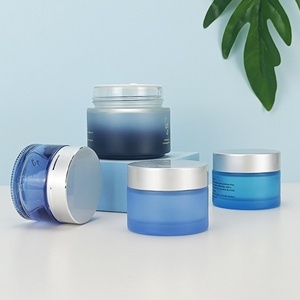 Customized Shiny Gradient Blue Color Glass Cosmetic Jar with Shiny Silver Metal Lid with 15g 30g 50g 60g 100g - Product Image 2